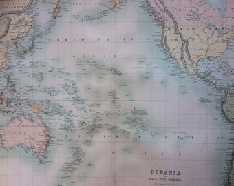 1859 OCEANIA and PACIFIC OCEAN extra large rare original antique A & C Black Map from Admiralty Surveys - Pacific Islands - Australasia