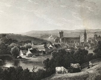 1817 Jedburgh - Roxburghshire Original Antique Engraving - Scotland - Borders - Vintage Wall Decor - Available Framed