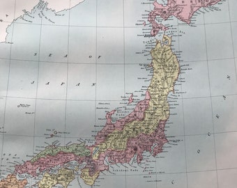 1876 Japan Large Original Antique A & C Black Map with inset map of Yedo - Tokyo - Cartography - Vintage Wall Map - Japanese History