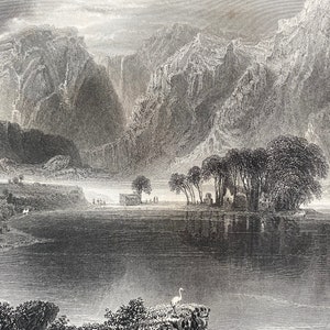 1840 Gougaune Barra Original Antique Engraving - Ireland - Mounted and Matted - Available Framed