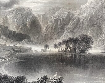 1840 Gougaune Barra Original Antique Engraving - Ireland - Mounted and Matted - Available Framed