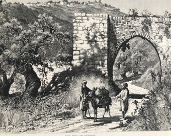 1880 The Hill of Samaria Original Antique Engraving - Mounted and Matted - Available Framed - Palestine - Israel - Landscape Art