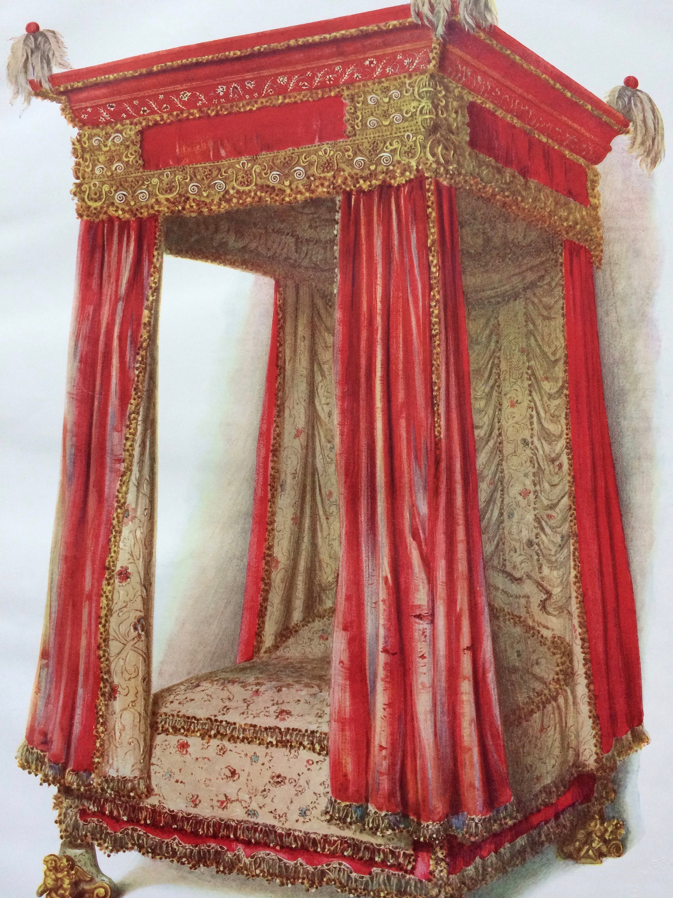 1905 English Walnut Furniture Large Original Antique Lithograph Four