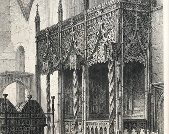 1876 The Tomb of the Howards - Arundel Church Original Antique Steel Engraving - Mounted and Matted - Sussex - Available Framed