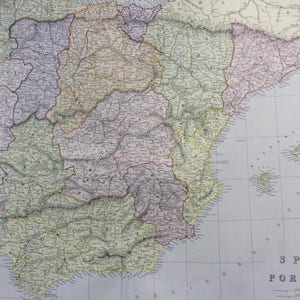 1882 スペインとポルトガル オリジナル大型アンティーク地図、15 x 22 インチ、ホームデコレーション、地図作成、地理、ヴィンテージデコレーション、壁地図