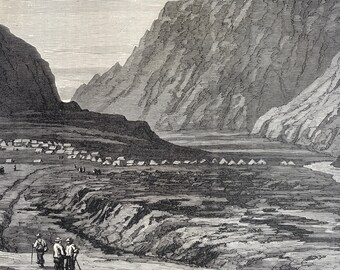 1880 View of the Arrow River Gold Fields, Otago, New Zealand Original Antique Print - Mounted and Matted - Available Framed