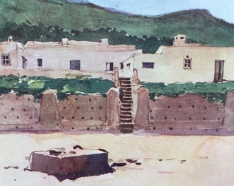 1904 Moorish House, Cape Spartel Original Antique Print - Moroccan Landscape - Morocco - Mounted and Matted - Available Framed