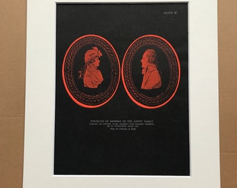 1938 Portraits of members of the Anstey Family Original Antique Print - Silhouette - Mounted and Matted - Available Framed