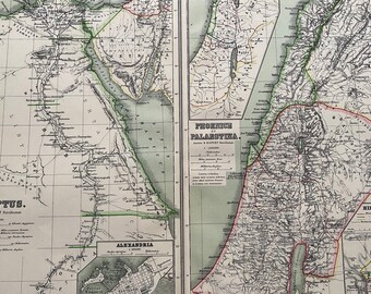 1892 Aegyptus and Phoenice et Palaestina Original Antique Ancient History Map - Ancient History - Classics - Palestine - Egypt - Alexandria