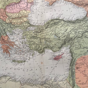 1906 Mittelmeer (östliches Blatt) Original Antike Landkarte - Türkei - Griechenland - Bulgarien - Rumänien - Serbien - Israel - Vintage Wanddekor