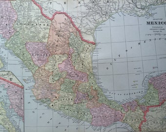 1901 MEXICO Large Original Antique Map, 22.5 x 14.5 inches, Home Decor, Cartography, Geography, Vintage Decor