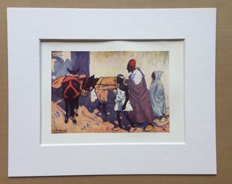1904 On the Road to Sôk El Abeed - Morocco Original Antique Print - Moroccan Landscape - Morocco - Mounted and Matted - Available Framed