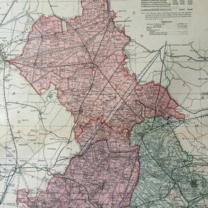 Grande carte ancienne originale du Cambridgeshire de 1896 montrant les voies ferrées, les gares, les canaux, les carrefours - Comté du Royaume-Uni - Carte murale - Objets d'art décoratifs