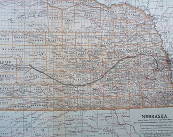 1903 Nebraska Original Large Antique Map with inset map of Omaha - US State Map