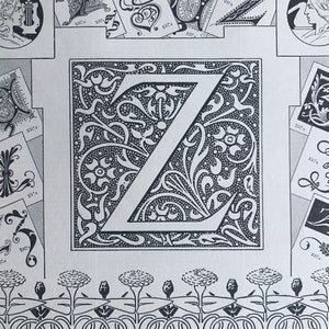 1897 Letter Z - Decorative Alphabet Letter Original Antique Print - Birthday Gift - Mounted and Matted - Available Framed