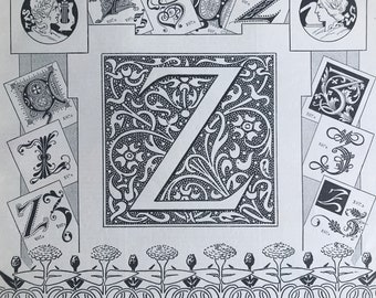 1897 Letter Z - Decorative Alphabet Letter Original Antique Print - Birthday Gift - Mounted and Matted - Available Framed