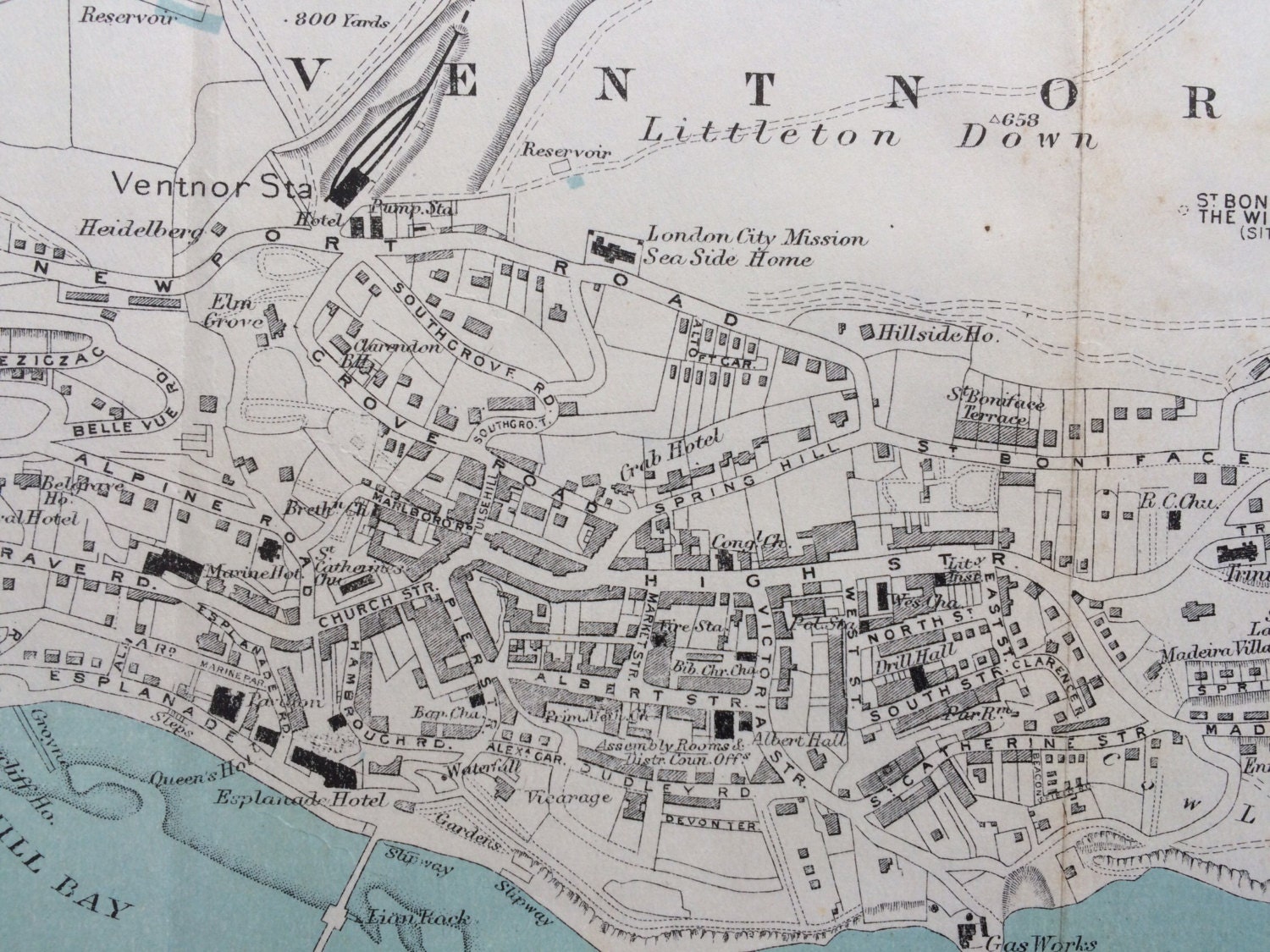 1940s Ventnor & Bonchurch, Isle of Wight original vintage map, street plan