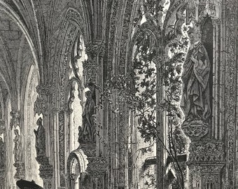 1876 Cloisters at Toledo Original Antique Wood Engraving - Mounted and Matted - Monastery of San Juan de los Reyes Spain - Available Framed