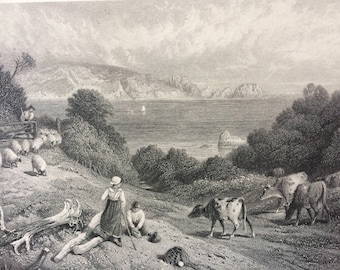 1876 Moulin Huet Bay, Guernsey Original Antique Steel Engraving - Mounted and Matted - Great Britain - Available Framed