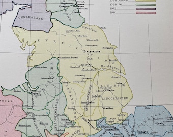 1875 England according to Domesday showing the progress of William's Conquests Original Antique Map