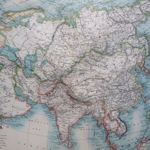 1907 アジア オリジナル アンティーク マップ、地図作成、歴史地図、壁装飾、家の装飾、W & A. K ジョンストン アトラス - 大陸地図 - アジア壁地図