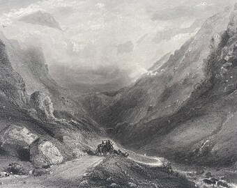 1874 Vale of Glencroe Original Antique Print - Glen Coe - Highlands - Scotland - Mounted and Matted - Available Framed