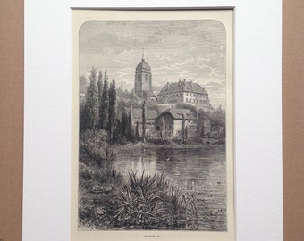 1876 Morteau, France Original Antique Wood Engraving - Mounted and Matted - Available Framed