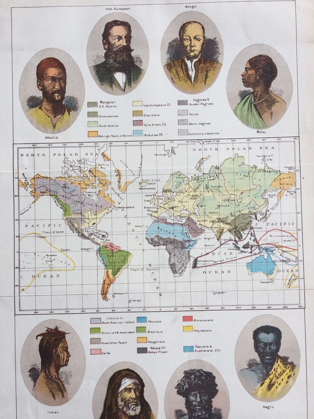1900 Ethnology Original Antique Print 9 X 12 Inches Racial Groups Race ...