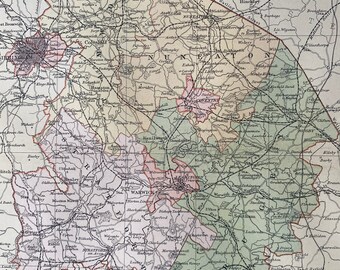 1895 Warwickshire Original Antique Map - UK - England County Map - East Anglia - Mounted and Matted - Available Framed