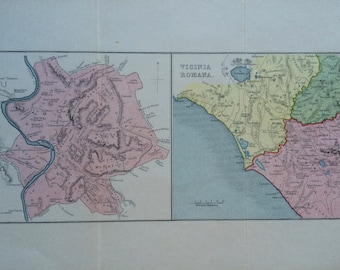 1908 Roma and Vicinia Romana Original Antique Classical History Map - Ancient Rome - Italy - Ancient History - Classics
