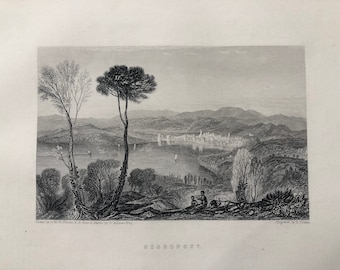 1871 Negropont Original Antique Steel Engraving - Negroponte - Euboea - Greece - Greek Islands - Mounted and Matted - Available Framed