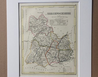 1848 Brecknockshire Original Antique Hand-Coloured Engraved Map - UK County Map - Decorative Art - Cartography - Wall Decor - England