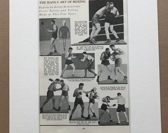 1940s The Manly Art of Boxing Original Vintage Print - Sports - Boxing Ring - Boxer - Mounted and Matted - Available Framed