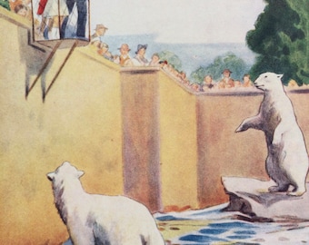 1937 Polar Bear Original Vintage Margaret Tarrant Children's Book Illustration - Nursery Decor - Mounted and Matted - Animal Art