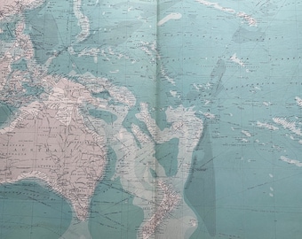 1922 PACIFIC OCEAN (South) Large Original Antique Times Atlas Map on Mercator's Projection showing ocean depth & steamer routes