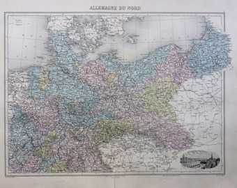 1892 GERMANY (North) Original Antique Map, Nouvel Atlas Illustre, French atlas map, Geography, Cartography, Historical Map