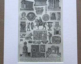 1923 Roman Art and Architecture Original Antique Print - Mounted and Matted - Decorative Art - Wall Decor - Ancient Rome - Italy