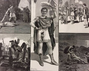 1883 Sketches from 'Claudian' - The New Piece at the Princess's Theatre Original Antique Engraving, Victorian Decor, Acting, Gift for Actor