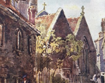 1907 St Benedict's Church from Fire School Lane, Cambridge University Original Antique Print - Mounted and Matted - Available Framed