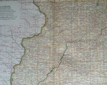 1903 North Illinois Original Large Antique Map showing elevation, townships, ranges - Chicago - US State Map