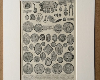 1923 Sigillography Original Antique Print - Mounted and Matted - Decorative Art - Wall Decor - Seal - Royal Seal