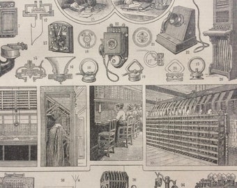 1923 Telephone Original Antique Print - Mounted and Matted - Decorative Art - Wall Decor - Communication - Technology