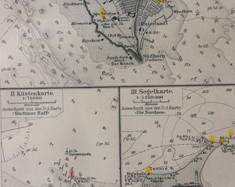 1897 Depiction of Nautical Maps Small Original Antique Map - Vintage Map - Wall Decor