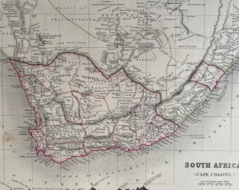 1853 South Africa (Cape Colony) Original Antique Map with diagram of tallest mountains - Hand-Coloured Vintage Wall Map - Available Framed