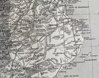 1923 Tunisia Original Antique Map - North Africa - Mounted and Matted - Available Framed