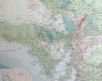 1922 South Australia Large Original Antique Times Atlas Physical Map with inset map of Adelaide