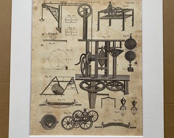 1806 Mechanics Original Antique Engraving - Encyclopaedia - Mounted and Matted - Available Framed