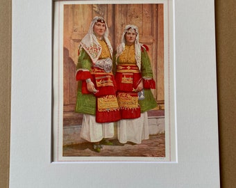 1940s Greek Costumes Original Vintage Print - Greece - Fashion - Mounted and Matted - Available Framed