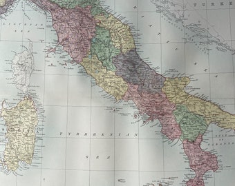 1876 Italy Extra Large Original Antique A & C Black Map - Italian Decor - Italian History - Sicily - Sardinia - Gift Idea - Wall Decor