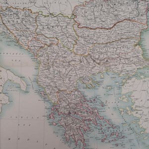 1898 Türkei in Europa Extra Große Original Antike A & C Schwarze Landkarte - Balkan, Serbien, Monogramm, Griechenland, Bosnien - Geschenkidee - Wanddekoration